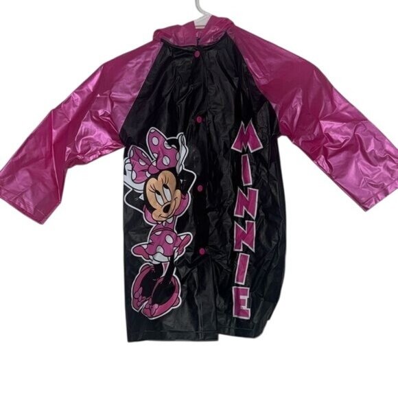 Disney Minnie Mouse Kids Medium Pink & Black Raincoat - Picture 1 of 5